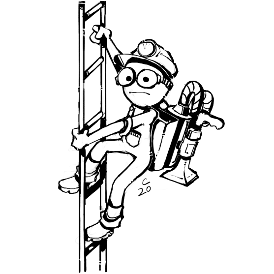 Drawing of a climbing man.